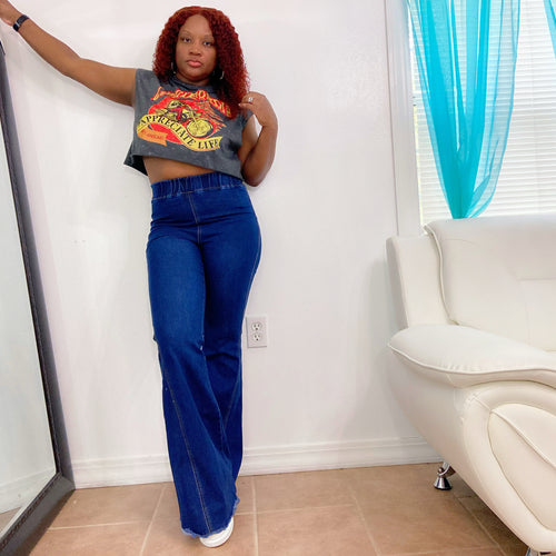 Wide leg elastic pants